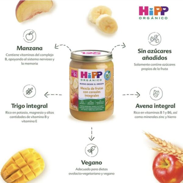 Papilla Orgánica de Mix de Frutas con Cereales Integrales Hipp - Imagen 2