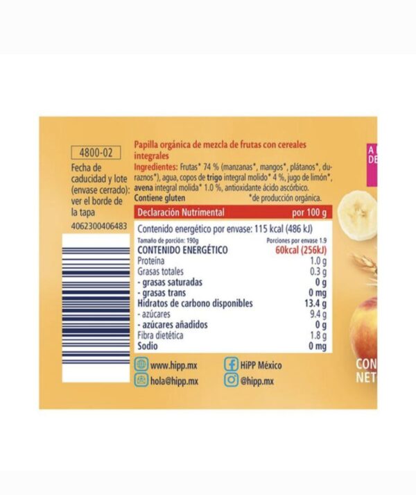 Papilla Orgánica de Mix de Frutas con Cereales Integrales Hipp - Imagen 3