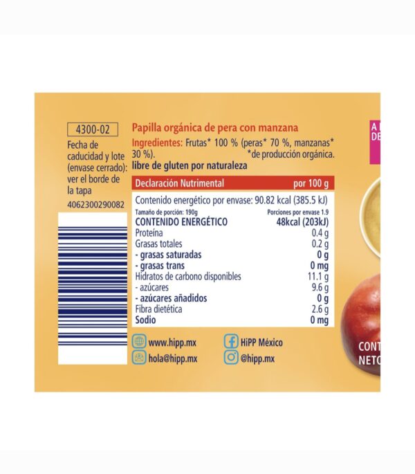 Papilla Orgánica de Pera con Manzana Hipp - Imagen 2