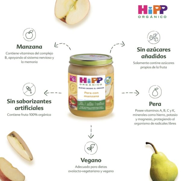 Papilla Orgánica de Pera con Manzana Hipp - Imagen 3